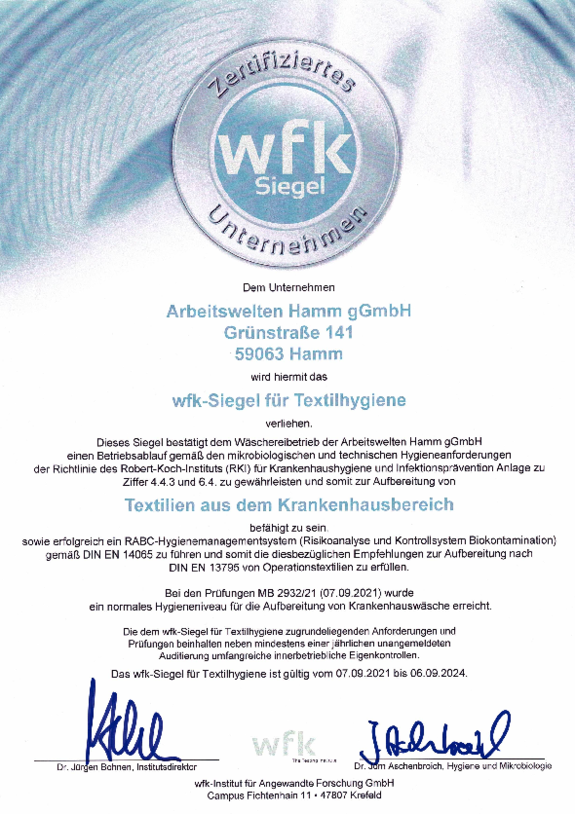 wfk Siegel „Textilien aus dem Krankenhausbereich“